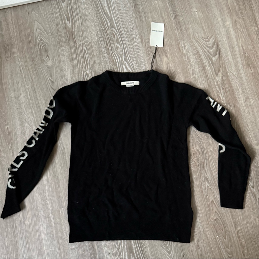 Zadig & Voltaire Black Crewneck Sweater With Bold Sleeve Design
